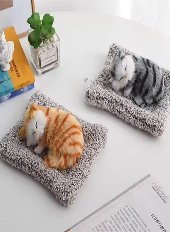 PSEUDO Cute Sleeping Cat Plush Toy with Meow Sound, Gift for Kids Car Dashboard Accessories (Stripped Black) - Image 2